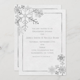 Silver Tone Snowflakes Holiday Winter Invitation