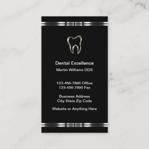 Silver Tone Tooth Logo Dentist Business Cards