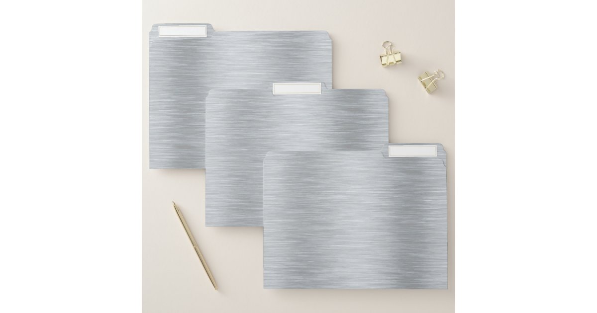 Silver tones metallic brushed aluminum texture file folder | Zazzle