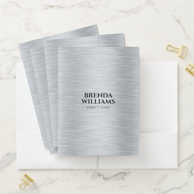 Silver tones metallic brushed aluminum texture pocket folder (In Situ)