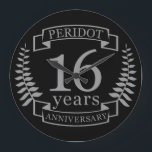 Silver Traditional wedding anniversary 16 years Large Clock<br><div class="desc">A design to celebrate 16 years of marriage. This design has a grey / silver (the traditional color) colored laurel design on a black background. Silverware is the traditional gift for this occasion. The text reads Silver 16 years anniversary. A romantic design to celebrate your 16th year of marriage. If...</div>