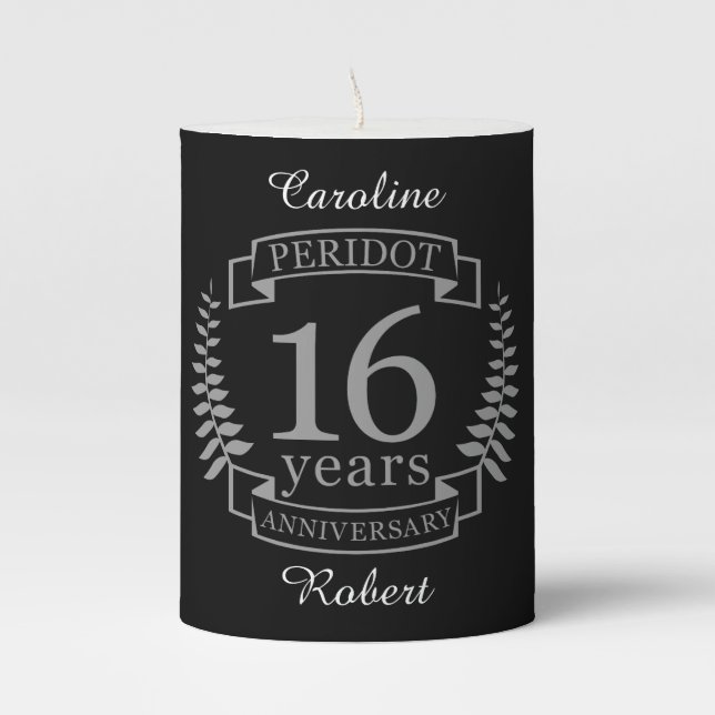 Silver Traditional wedding anniversary 16 years Pillar Candle (Front)