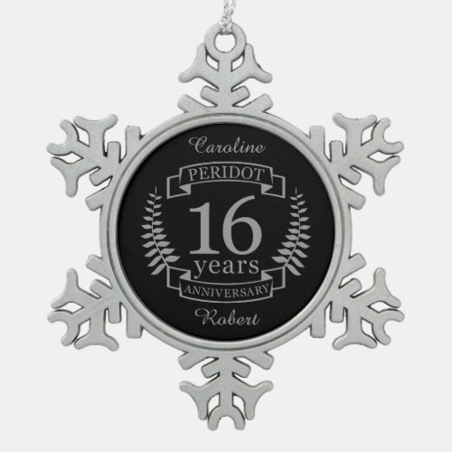 Silver Traditional wedding anniversary 16 years Snowflake Pewter Christmas Ornament
