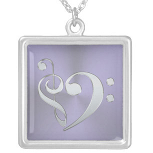 Silver Treble Bass Clef Heart Music Necklace