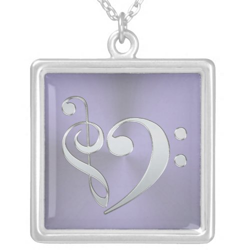 Silver Treble Bass Clef Heart Music Necklace