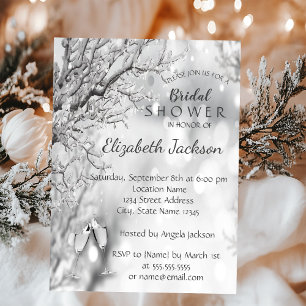 Silver Tree Branches, Wineglass Bridal Shower Invitation