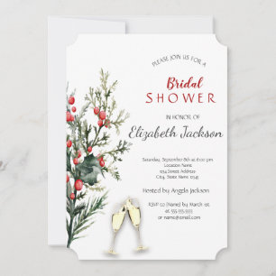 Silver Tree Branches, Wineglass Bridal Shower Invitation
