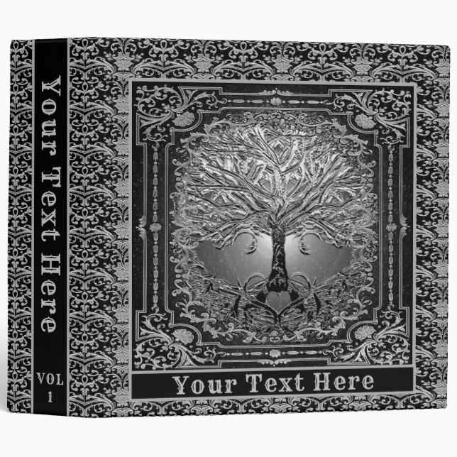 Silver Tree of Life Add Text 3 Ring Binder (Front/Spine)