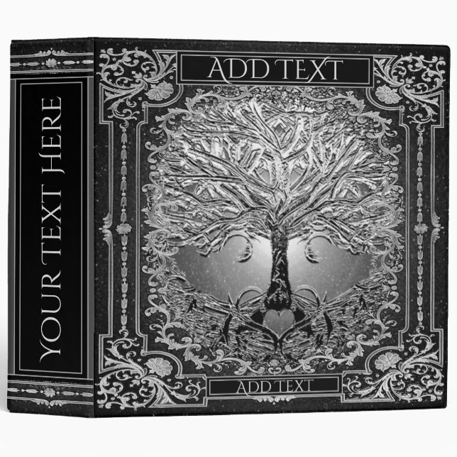 Silver Tree of Life Ancient Rustic Inner Light 3 Ring Binder (Front/Spine)