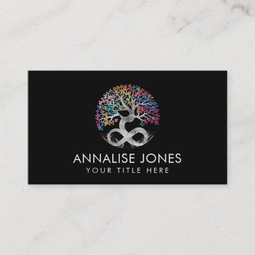 Silver Tree of Life _ Infinity _ Colorful Leaves Business Card