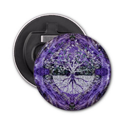 Silver Tree of Life Yggdrasil on Amethyst Geode Bottle Opener