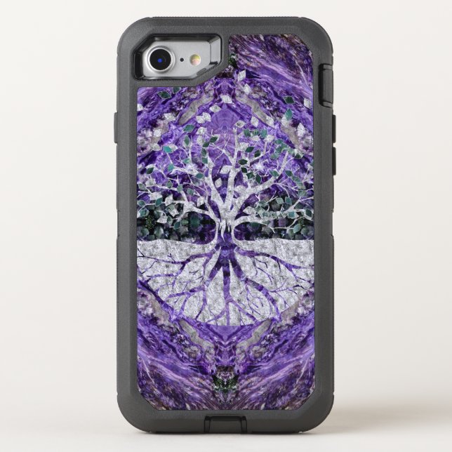 Silver Tree of Life Yggdrasil on Amethyst Geode Otterbox iPhone Case (Back)