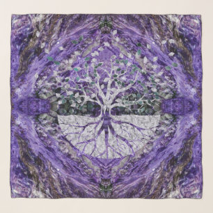 Silver Tree of Life Yggdrasil on Amethyst Geode Scarf