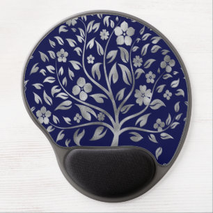 Silver Tree on Navy Blue Gel Mouse Pad