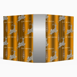 Silver Trees and Diamond Reindeer Gold Christmas 3 Ring Binder