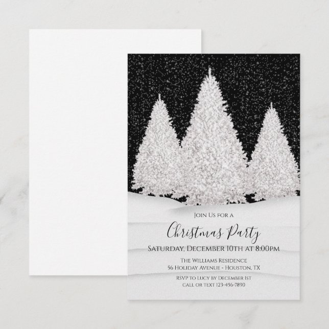 Silver Tree's Snowy Wintry Night Scene Christmas Invitation (Front/Back)