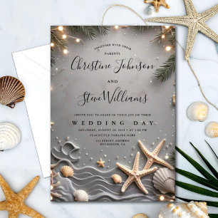 Silver Tropical Beach Starfish Couple's Wedding Invitation