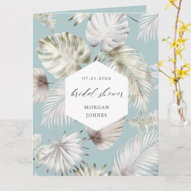 Silver Tropical Foliage Bridal Shower Card (Yellow Flower)