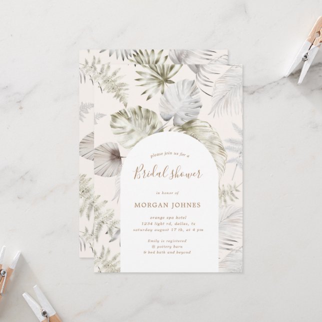 Silver Tropical Foliage Bridal Shower Invitation (Front/Back In Situ)