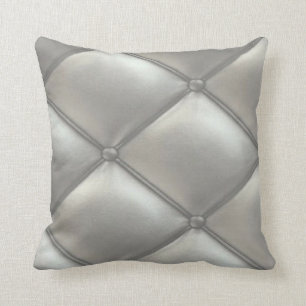 Silver Tufted Leather Look Pillow