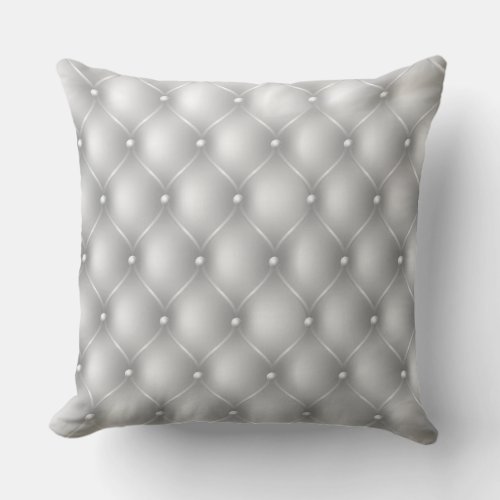 Silver Tufted Leather Look Print Throw Pillow