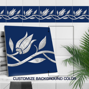 Silver Turkish tulip Seamless Border Ceramic Tile