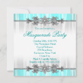 Silver Turquoise Blue Masquerade Party Invitations (Back)