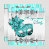 Silver Turquoise Blue Masquerade Party Invitations (Front/Back)