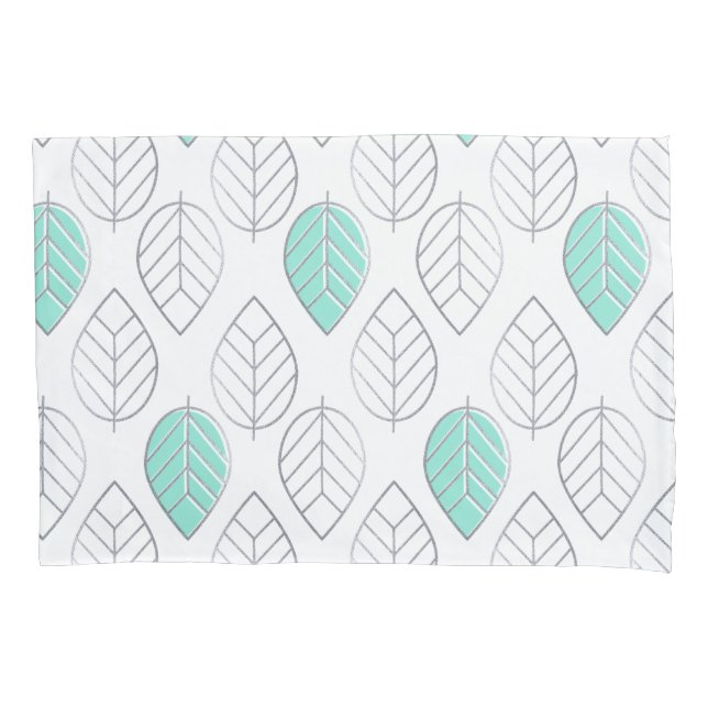 Silver & Turquoise Chic & Modern Leaf Design Pillow Case (Front)