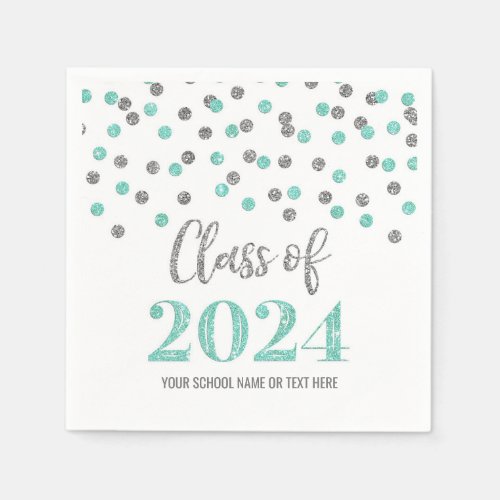 Silver Turquoise Confetti Class of 2024  Napkins