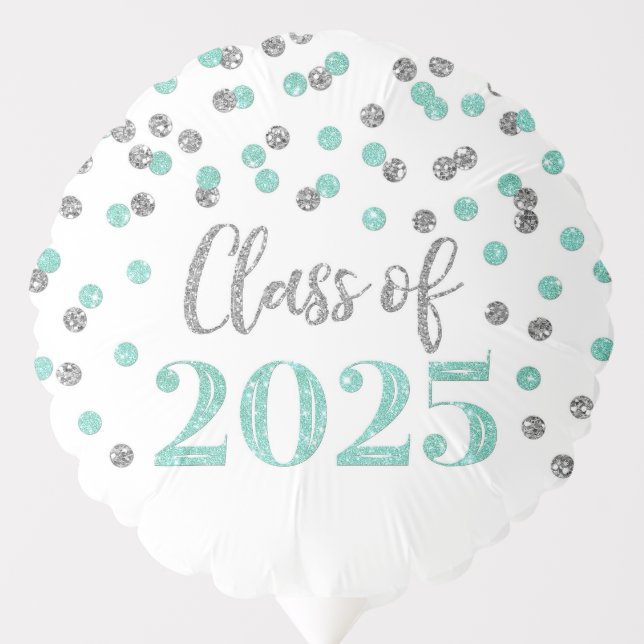 Silver Turquoise Confetti Class of 2025 Graduation Balloon (Front)