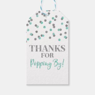 Silver Turquoise Confetti Thanks for Popping by Gift Tags