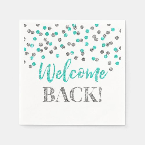 Silver Turquoise Confetti Welcome Back Napkins