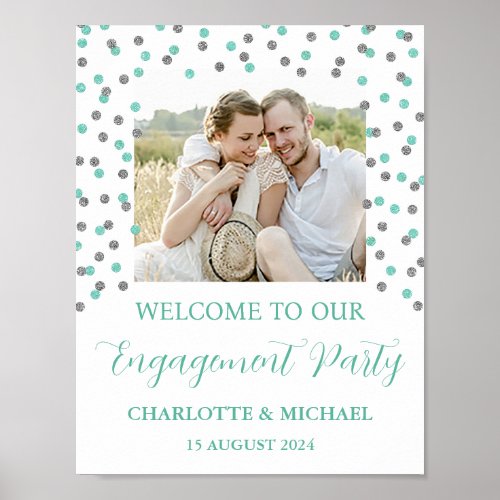 Silver Turquoise Engagement Party 85x11 Photo Poster
