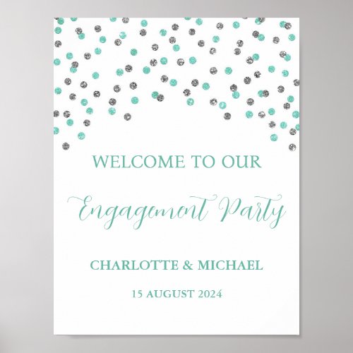 Silver Turquoise Engagement Party 85x11 Poster