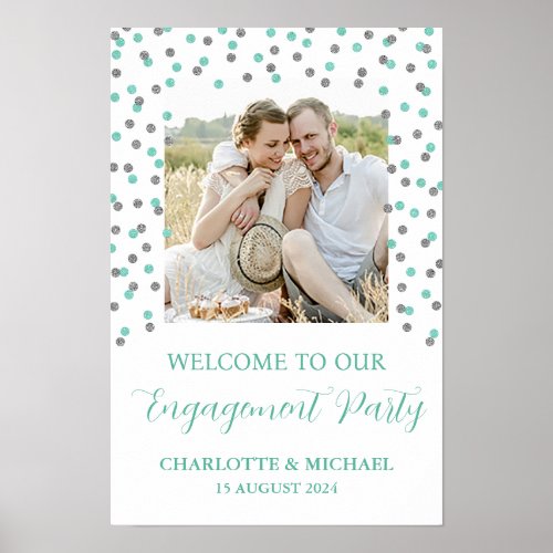 Silver Turquoise Engagement Party Custom 12x18   Poster