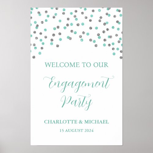 Silver Turquoise Engagement Party Custom 12x18 Poster