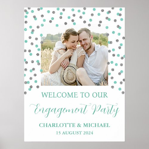 Silver Turquoise Engagement Party Custom 18x24   Poster