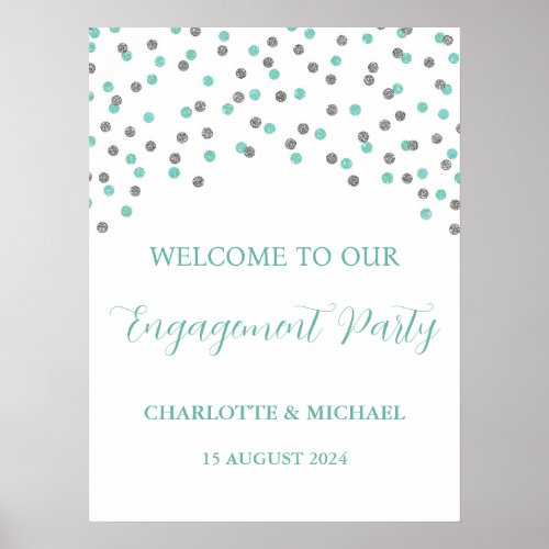 Silver Turquoise Engagement Party Custom 18x24 Poster