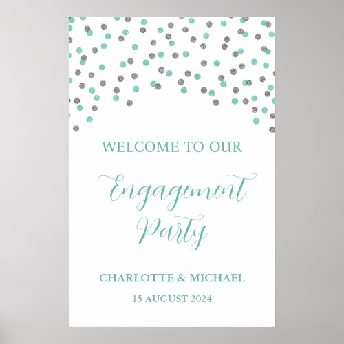 Silver Turquoise Engagement Party Custom 20x30 Poster