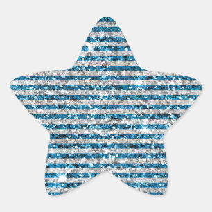 Silver Turquoise Glitter Stripes      Star Sticker