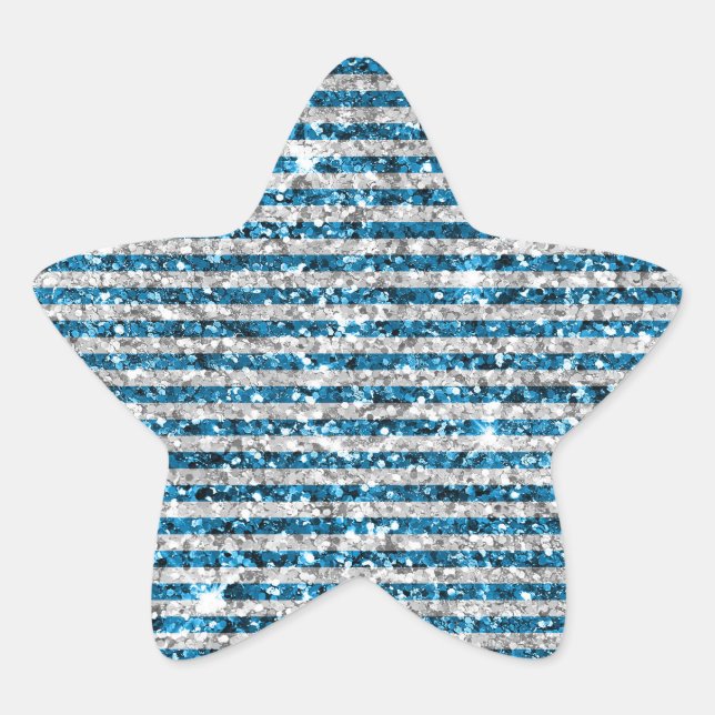 Silver Turquoise Glitter Stripes      Star Sticker (Front)