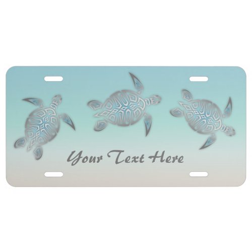 Silver Turquoise Hawaii Turtles Add Text License Plate