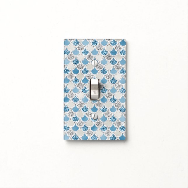 Silver Turquoise Pearl Glitter Mermaid   Light Switch Cover (In Situ)