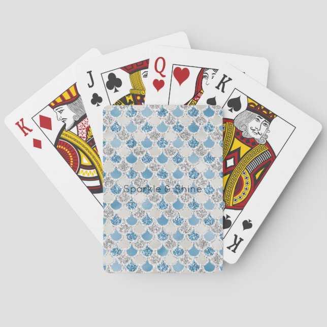 Silver Turquoise Pearl Glitter Mermaid       Poker Cards (Back)