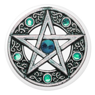 Silver & Turquoise Pentagram Ceramic Knob
