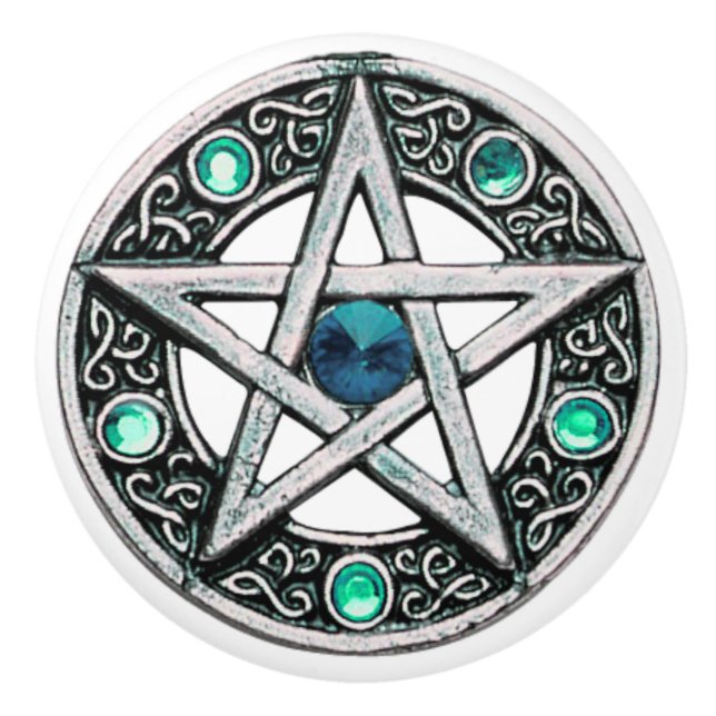 Silver & Turquoise Pentagram Ceramic Knob (Front)