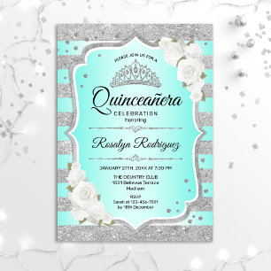 Silver Turquoise Quinceanera Invitation