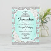 Silver Turquoise Quinceanera Invitation (Standing Front)