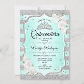 Silver Turquoise Quinceanera Invitation (Front)